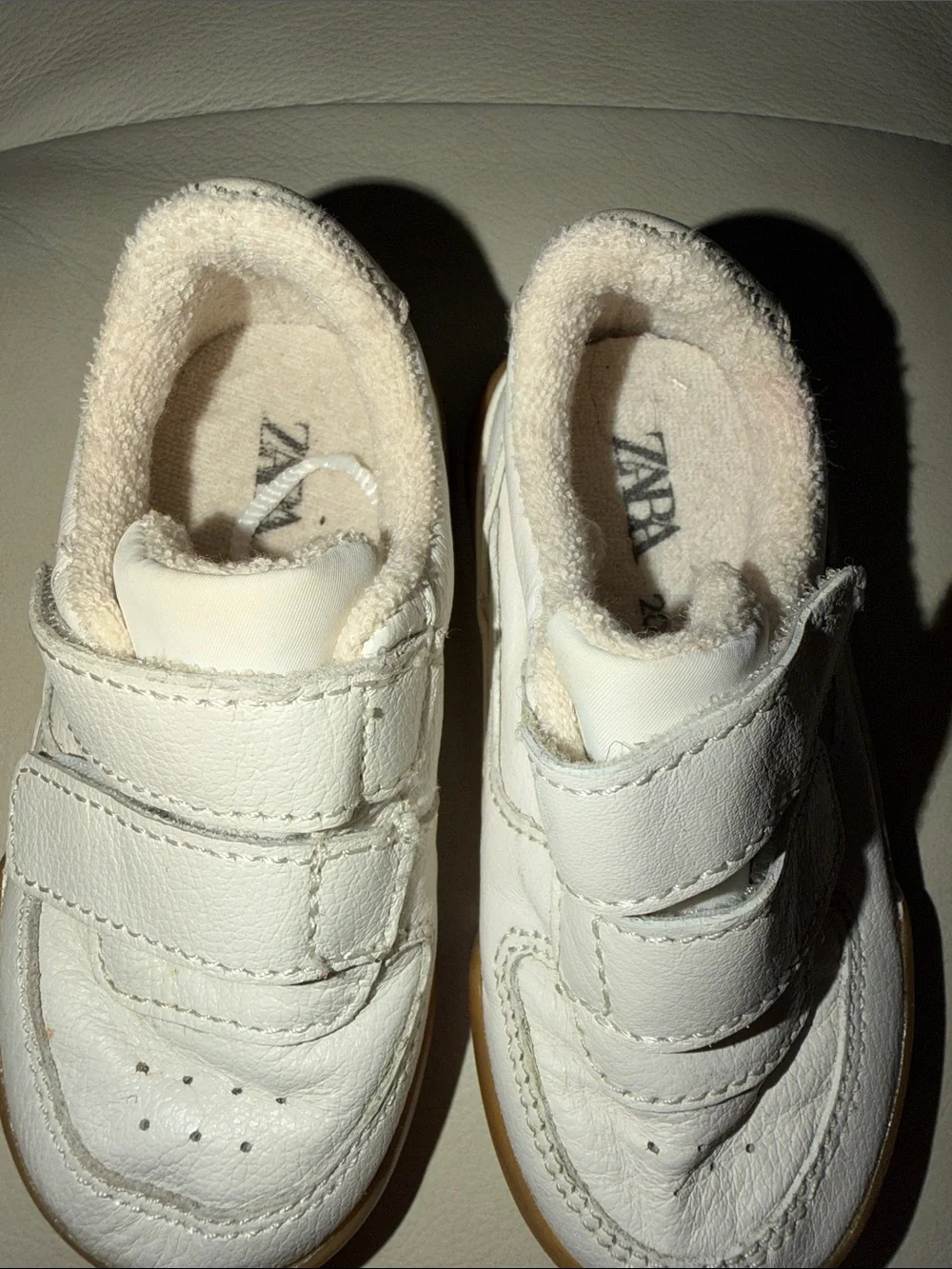 Zara White Leather Velcro Baby Sneakers with Gum Sole